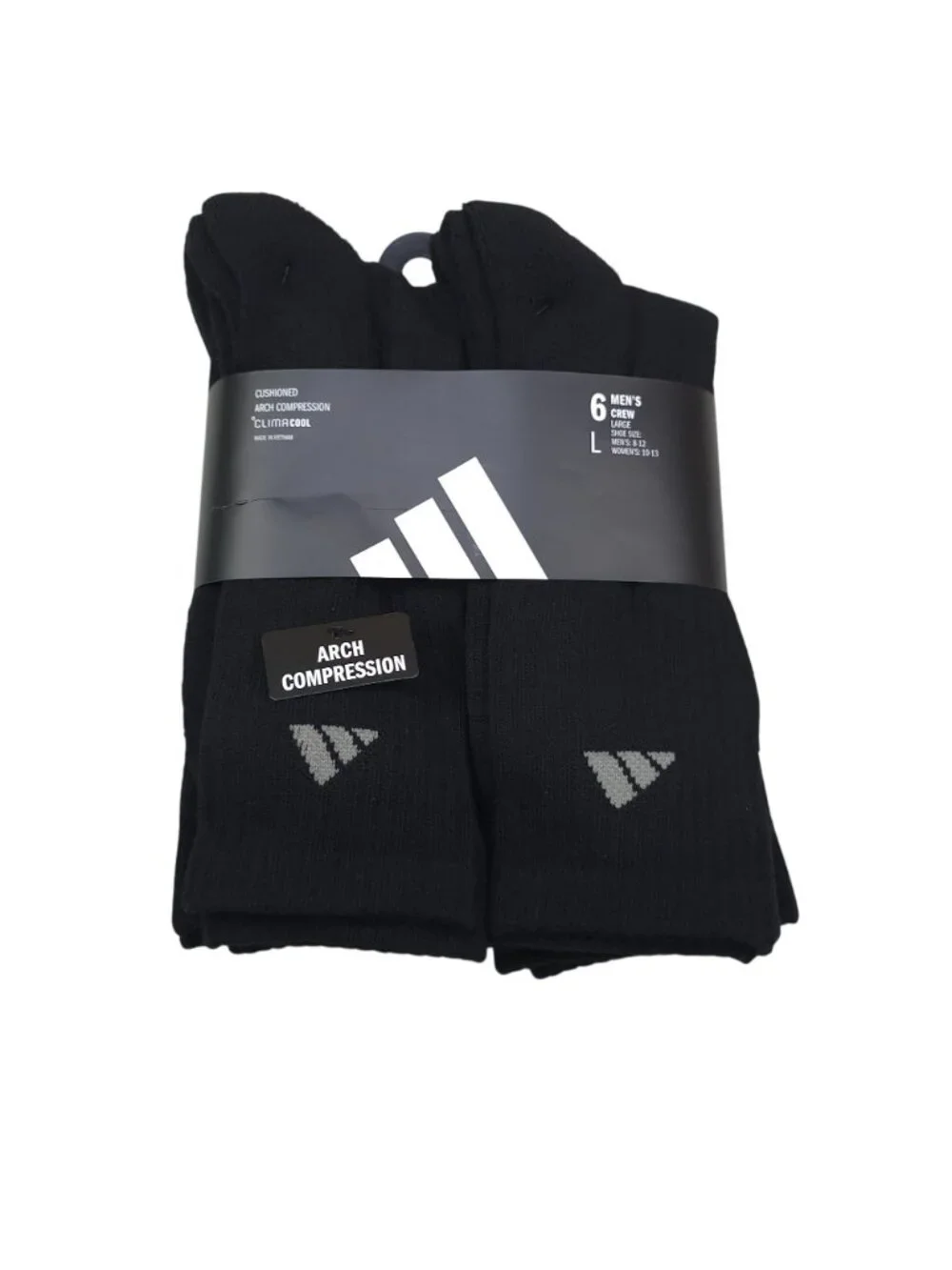 Adidas Mens 6-Pack Large Crew Socks ClimaCool Cushioned Arch Compression Black